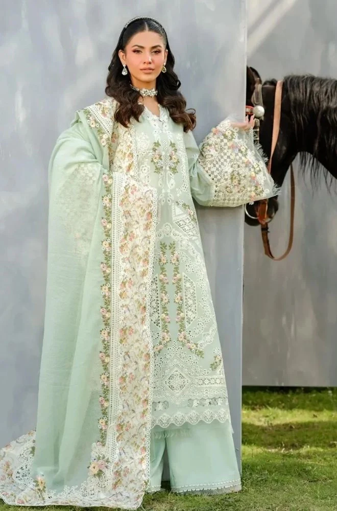 ELAF - 3PC Lawn Chikankari Embroidered Shirt with Cotton Net Embroidered Dupatta and Trouser - BFB0794 - Image 3