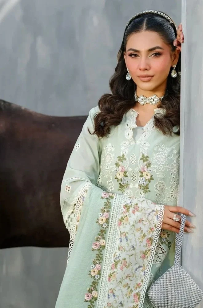 ELAF - 3PC Lawn Chikankari Embroidered Shirt with Cotton Net Embroidered Dupatta and Trouser - BFB0794 - Image 4