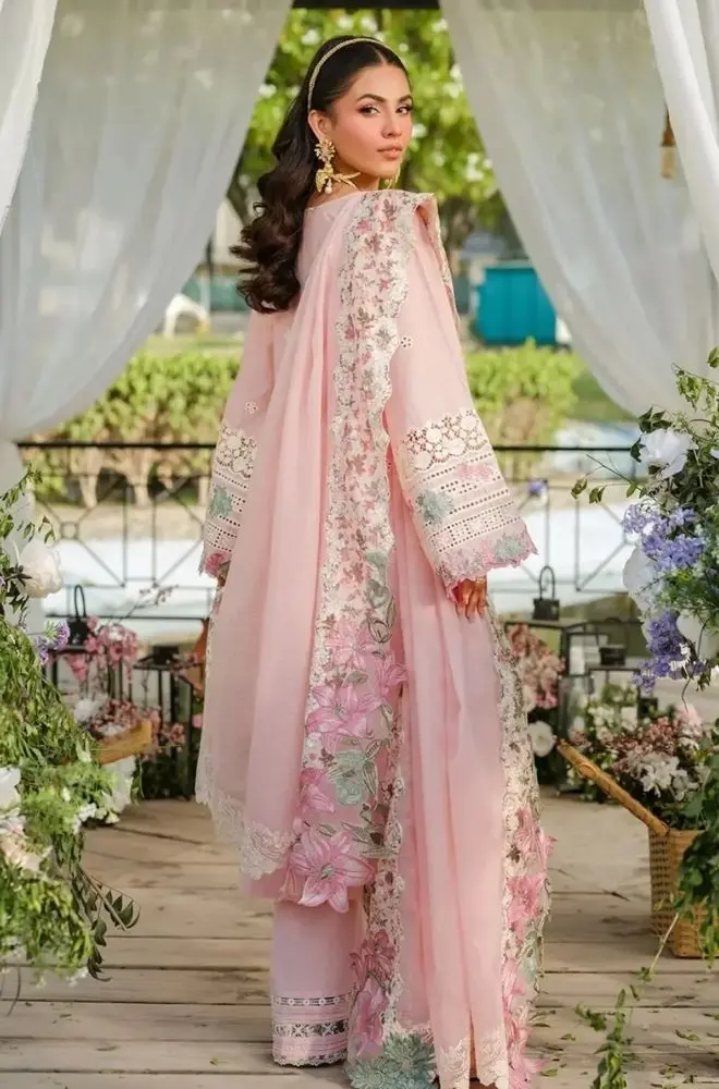 ELAF - 3PC Summer Lawn Embroidered Shirt with Organza Embroidered Dupatta and Trouser - BFB0793 - Image 2