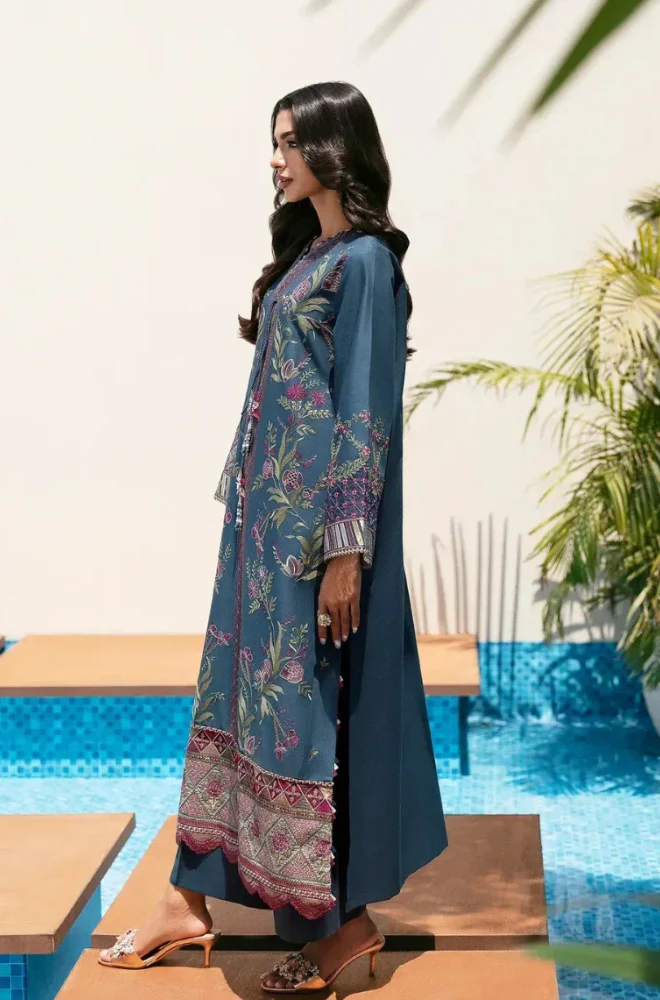 Ethnic - 3PC Embroidered Lawn Shirt with Monar Digital Printed Dupatta and Trouser - BFB0822 - Image 2