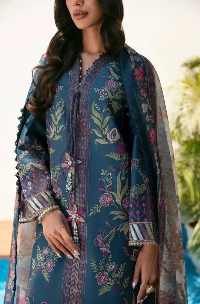 Ethnic - 3PC Embroidered Lawn Shirt with Monar Digital Printed Dupatta and Trouser - BFB0822 - Image 4