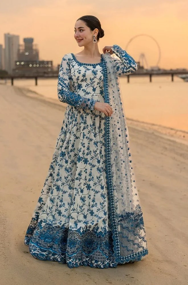 FAIZA SAQLAIN - 3PC Lawn Digital Printed Frock with Chiffon Printed Dupatta and Trouser - BFB0814