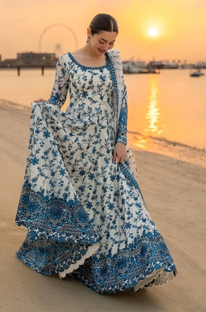 FAIZA SAQLAIN - 3PC Lawn Digital Printed Frock with Chiffon Printed Dupatta and Trouser - BFB0814 - Image 6