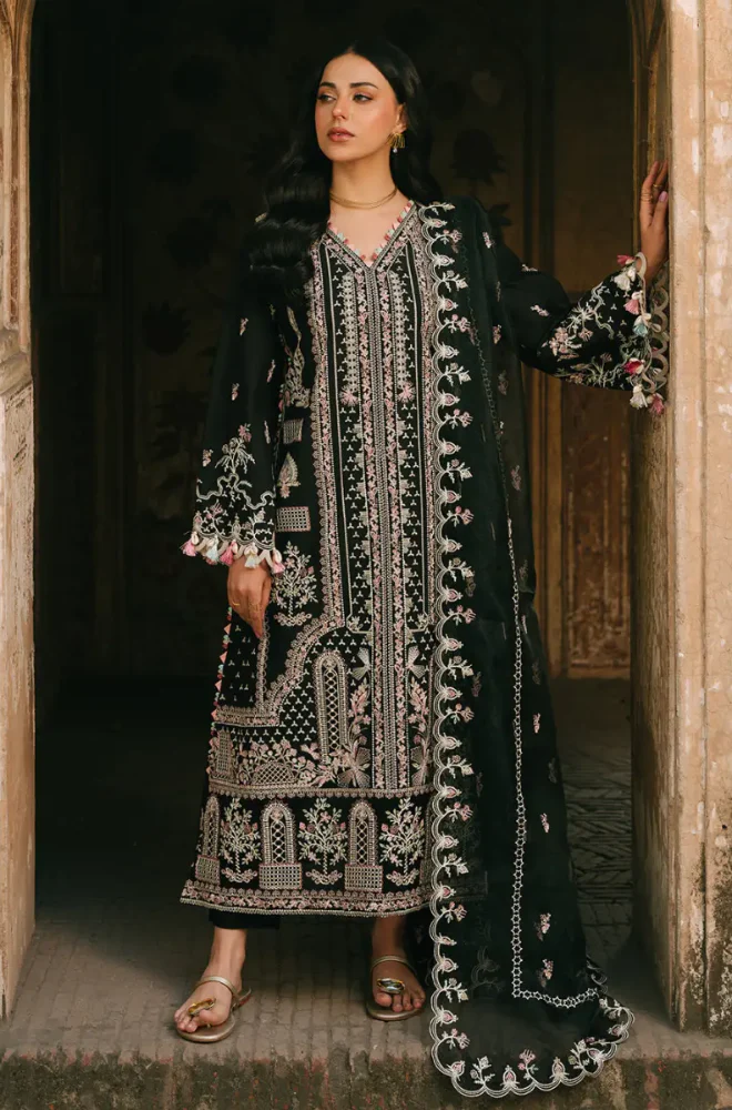 FIONA - 3PC Embroidered Lawn Shirt with Net Embroidered Dupatta and Trouser - BFB0823 - Image 2