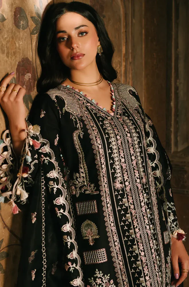 FIONA - 3PC Embroidered Lawn Shirt with Net Embroidered Dupatta and Trouser - BFB0823 - Image 3