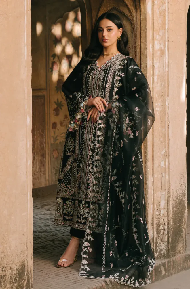 FIONA - 3PC Embroidered Lawn Shirt with Net Embroidered Dupatta and Trouser - BFB0823 - Image 5