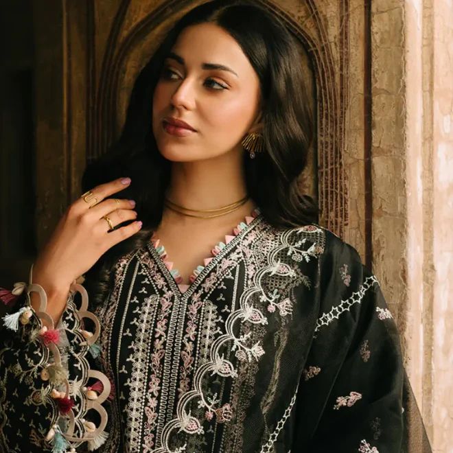 FIONA - 3PC Embroidered Lawn Shirt with Net Embroidered Dupatta and Trouser - BFB0823 - Image 6