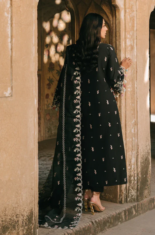 FIONA - 3PC Embroidered Lawn Shirt with Net Embroidered Dupatta and Trouser - BFB0823 - Image 7