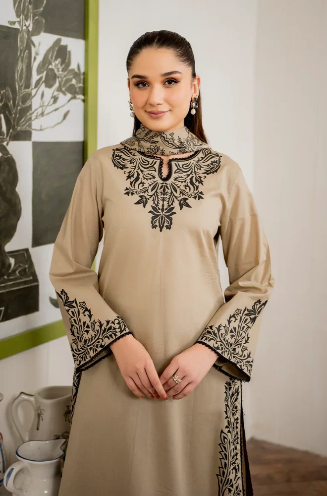 GARNET - 3PC Lawn Embroidered Shirt with Lawn Printed Dupatta and Trouser - BFB0150 - Image 3