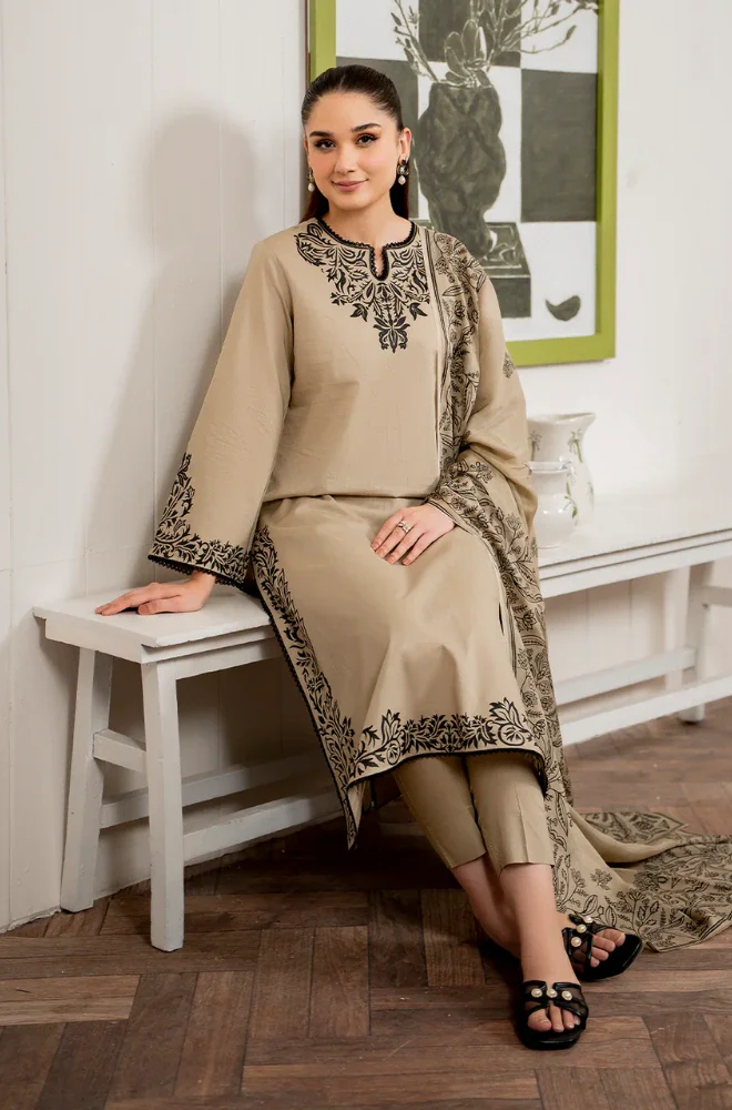 GARNET - 3PC Lawn Embroidered Shirt with Lawn Printed Dupatta and Trouser - BFB0150 - Image 5