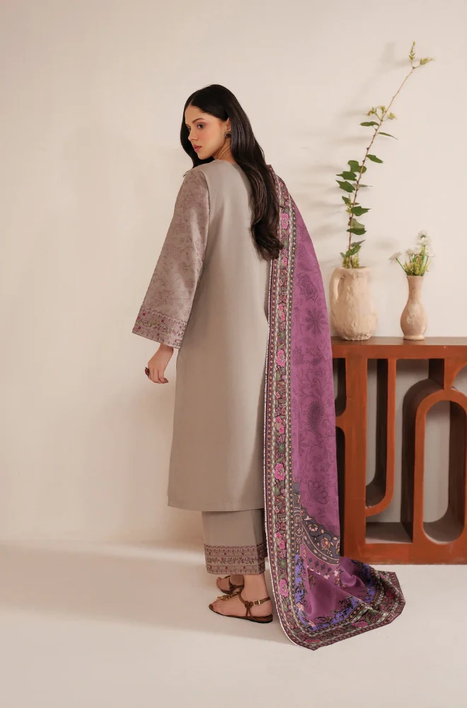 GARNET - 3PC Lawn Embroidered Shirt with Lawn Printed Dupatta and Trouser - BFB0232 - Image 2