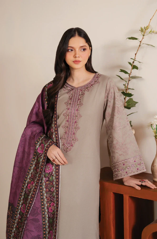 GARNET - 3PC Lawn Embroidered Shirt with Lawn Printed Dupatta and Trouser - BFB0232 - Image 7