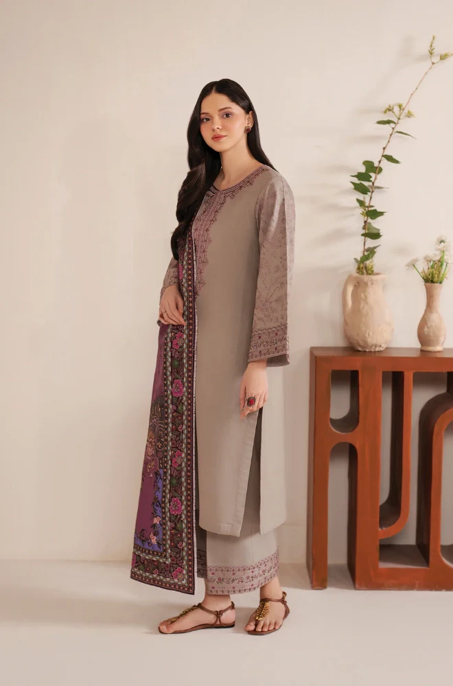 GARNET - 3PC Lawn Embroidered Shirt with Lawn Printed Dupatta and Trouser - BFB0232 - Image 8