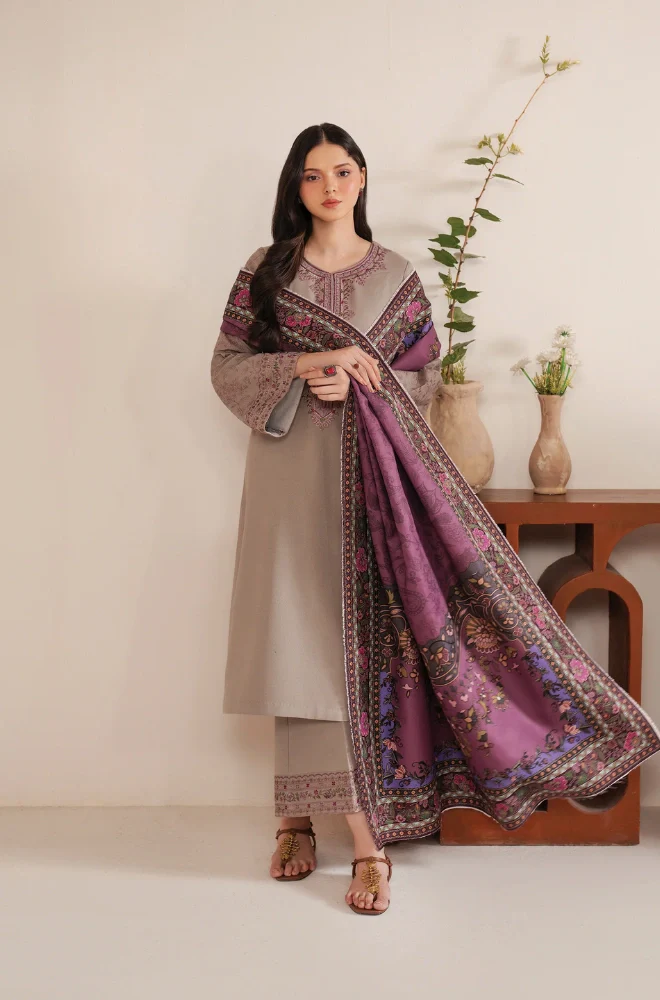GARNET - 3PC Lawn Embroidered Shirt with Lawn Printed Dupatta and Trouser - BFB0232 - Image 9