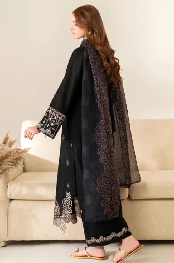 GARNET - 3PC Lawn Embroidered Shirt with Chiffon Embroidered Dupatta and Trouser - BFB0657 - Image 2