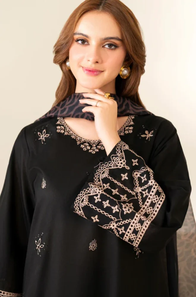 GARNET - 3PC Lawn Embroidered Shirt with Chiffon Embroidered Dupatta and Trouser - BFB0657 - Image 3