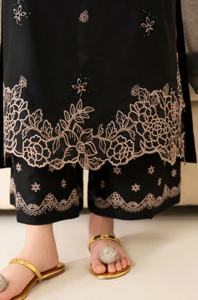 GARNET - 3PC Lawn Embroidered Shirt with Chiffon Embroidered Dupatta and Trouser - BFB0657 - Image 4