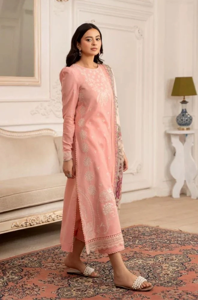 HumDum- 3PC Summer Lawn Embroidered Shirt with Chiffon Embroidered Dupatta and Trouser - BFB0808 - Image 2