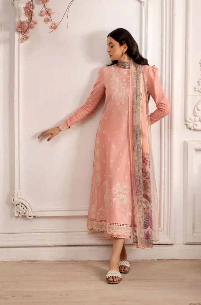 HumDum- 3PC Summer Lawn Embroidered Shirt with Chiffon Embroidered Dupatta and Trouser - BFB0808 - Image 3