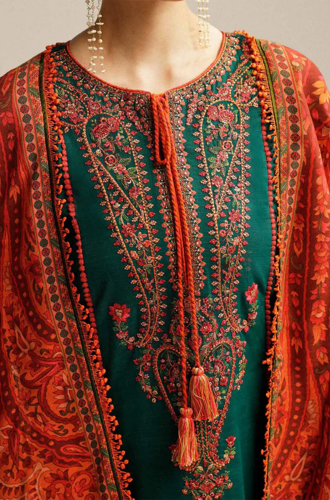 HUSSAIN REHAR - 3PC Lawn Embroidered Shirt with Lawn Printed Dupatta and Trouser - BFB02490 - Image 2