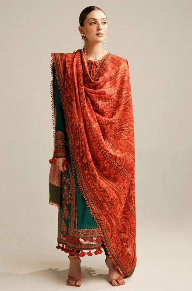 HUSSAIN REHAR - 3PC Lawn Embroidered Shirt with Lawn Printed Dupatta and Trouser - BFB02490 - Image 5