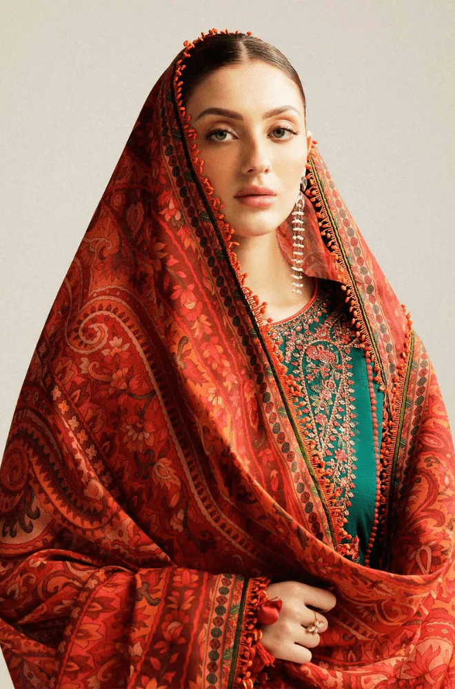 HUSSAIN REHAR - 3PC Lawn Embroidered Shirt with Lawn Printed Dupatta and Trouser - BFB02490 - Image 6