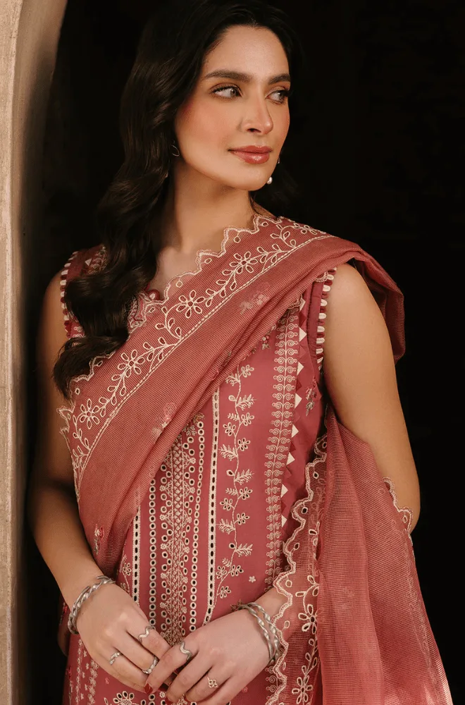 HUSSAIN REHAR - 3PC Lawn Embroidered Shirt with Chiffon Embroidered Dupatta and Trouser- BFB04740 - Image 4