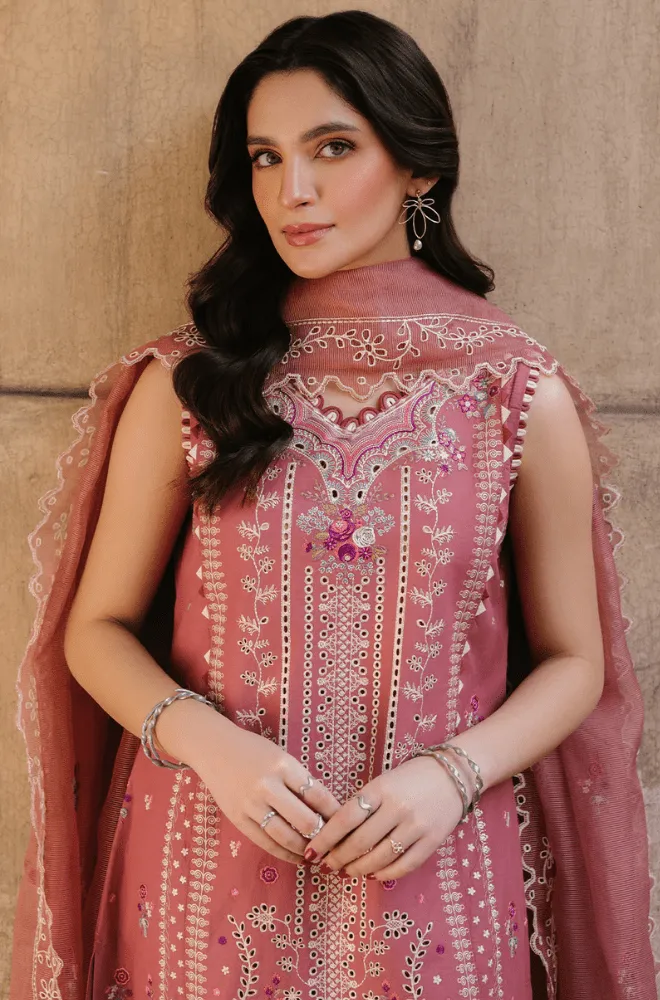 HUSSAIN REHAR - 3PC Lawn Embroidered Shirt with Chiffon Embroidered Dupatta and Trouser- BFB04740 - Image 5