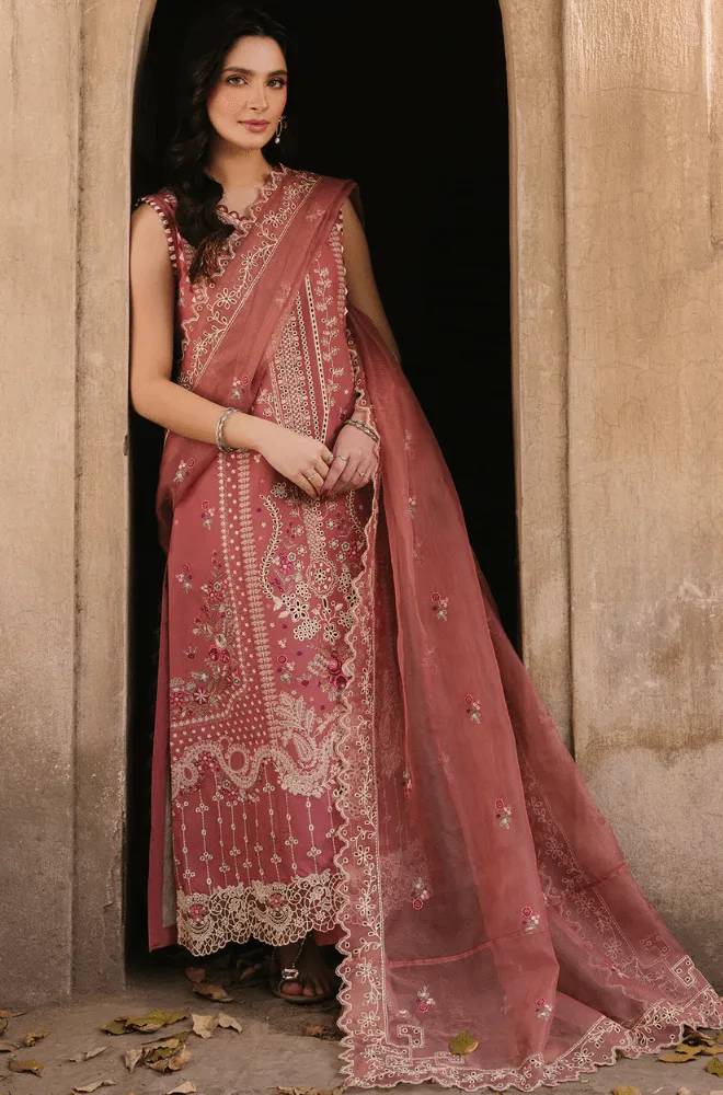 HUSSAIN REHAR - 3PC Lawn Embroidered Shirt with Chiffon Embroidered Dupatta and Trouser- BFB04740 - Image 6
