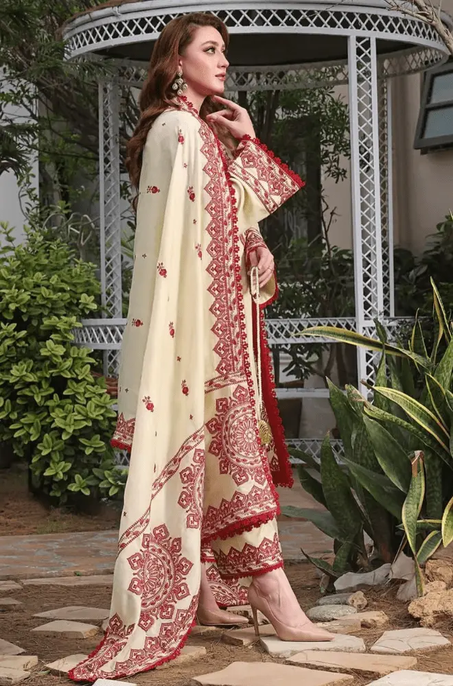 3PC Dhanak Embroidered Shirt with Dhanak Embroidered Dupatta and Trouser - BFB0476 - Image 3
