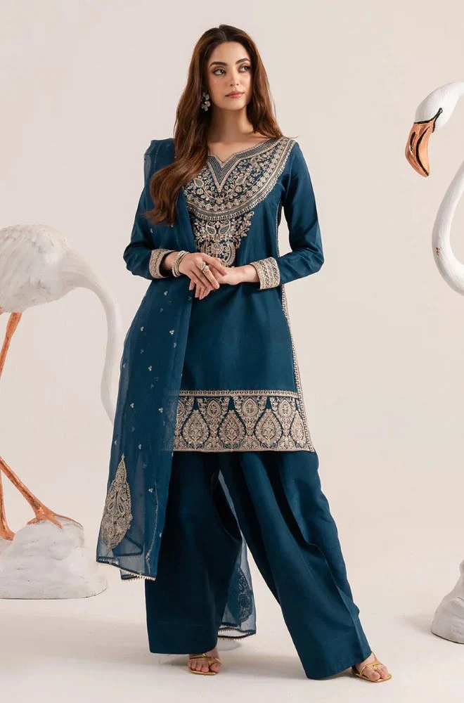 IZEL - 3PC Lawn Embroidered Shirt with Organza Embroidered Dupatta and Trouser - BFB0736