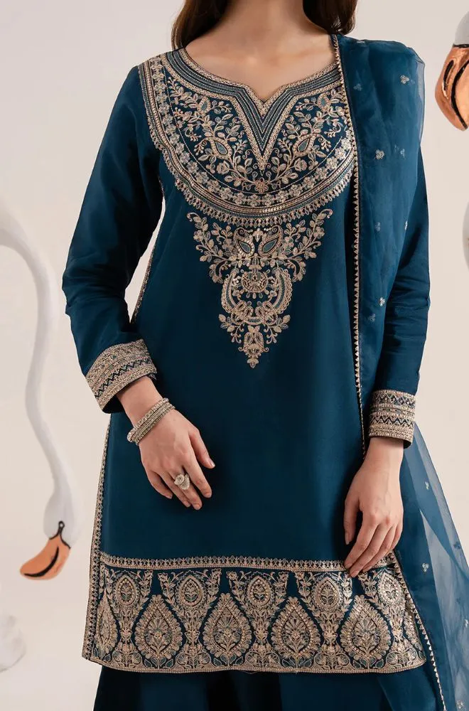 IZEL - 3PC Lawn Embroidered Shirt with Organza Embroidered Dupatta and Trouser - BFB0736 - Image 2