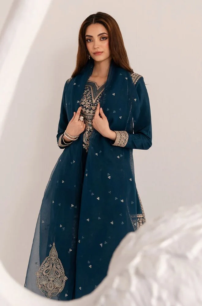 IZEL - 3PC Lawn Embroidered Shirt with Organza Embroidered Dupatta and Trouser - BFB0736 - Image 3