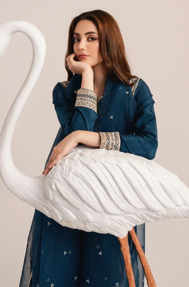 IZEL - 3PC Lawn Embroidered Shirt with Organza Embroidered Dupatta and Trouser - BFB0736 - Image 7