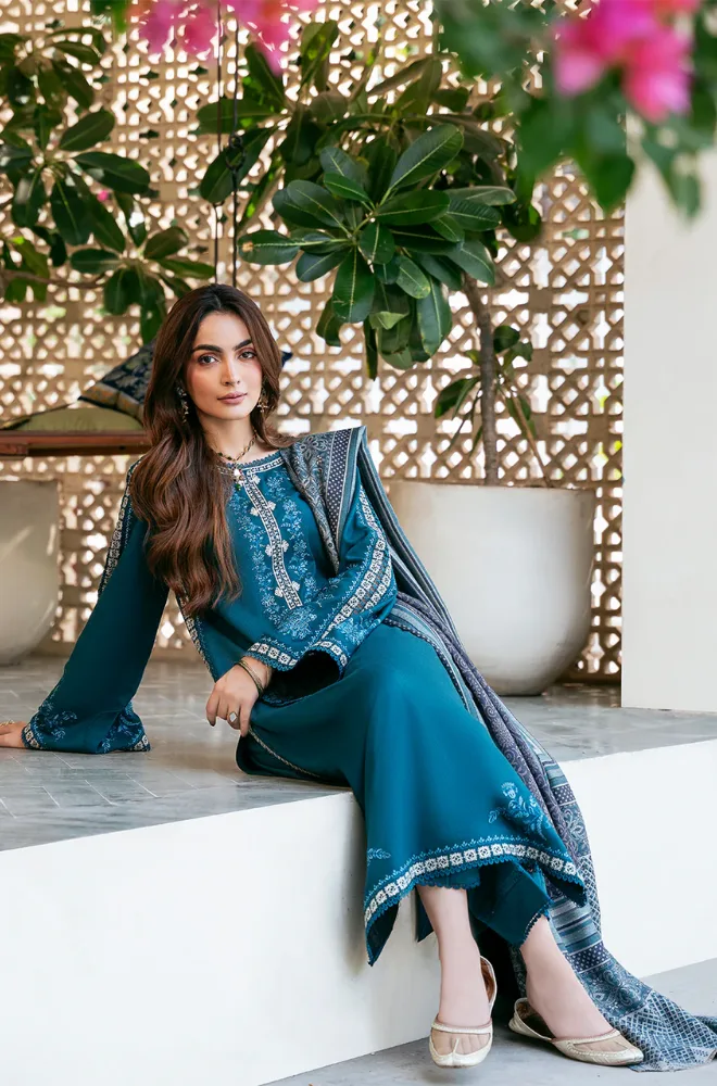 3PC Dhanak Embroidered Shirt with Dhanak Printed Dupatta and Trouser - BFB0541 - Image 5