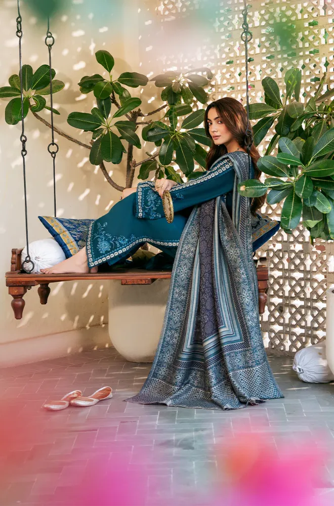 3PC Dhanak Embroidered Shirt with Dhanak Printed Dupatta and Trouser - BFB0541 - Image 6