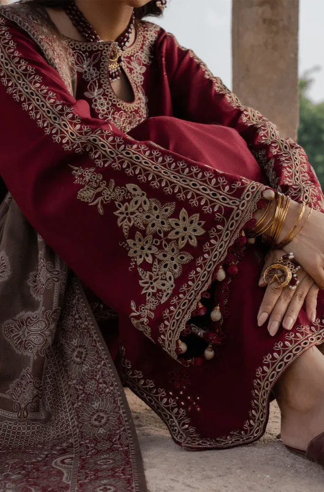 IZEL - 3PC Dhanak Embroidered Shirt with Dhanak Printed Dupatta and Trouser - BFB0547 - Image 3