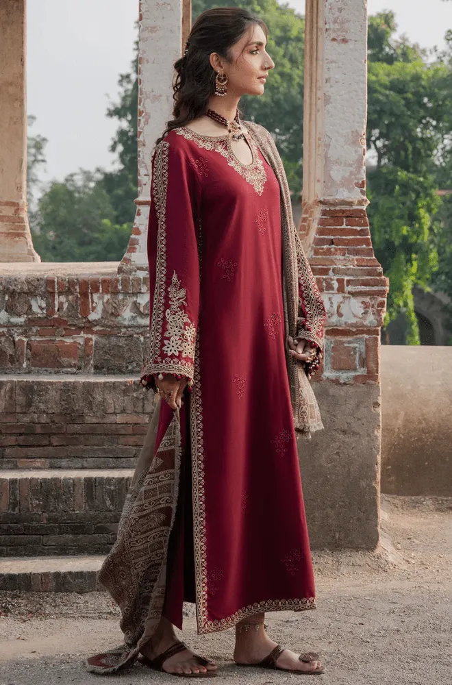 IZEL - 3PC Dhanak Embroidered Shirt with Dhanak Printed Dupatta and Trouser - BFB0547 - Image 5