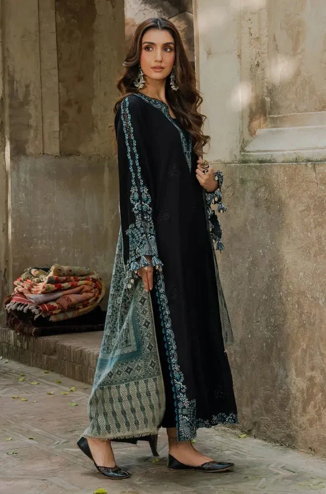 3PC Dhanak Embroidered Shirt with Wool Printed Dupatta and Trouser - BFB0588