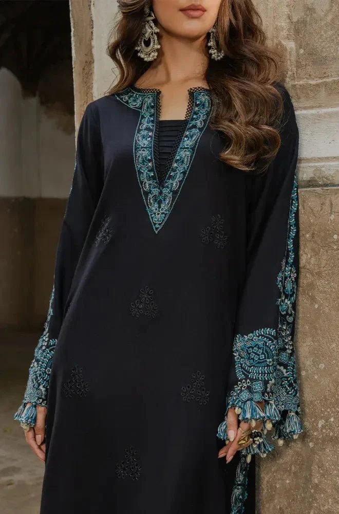 3PC Dhanak Embroidered Shirt with Wool Printed Dupatta and Trouser - BFB0588 - Image 2