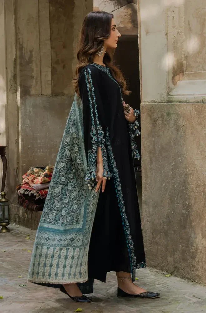 3PC Dhanak Embroidered Shirt with Wool Printed Dupatta and Trouser - BFB0588 - Image 3