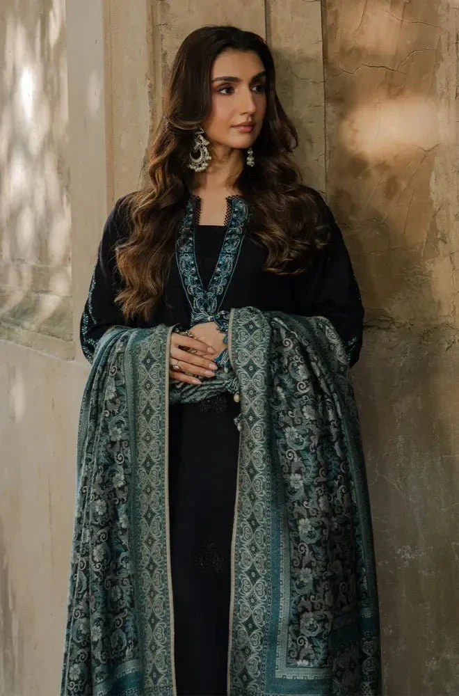 3PC Dhanak Embroidered Shirt with Wool Printed Dupatta and Trouser - BFB0588 - Image 5
