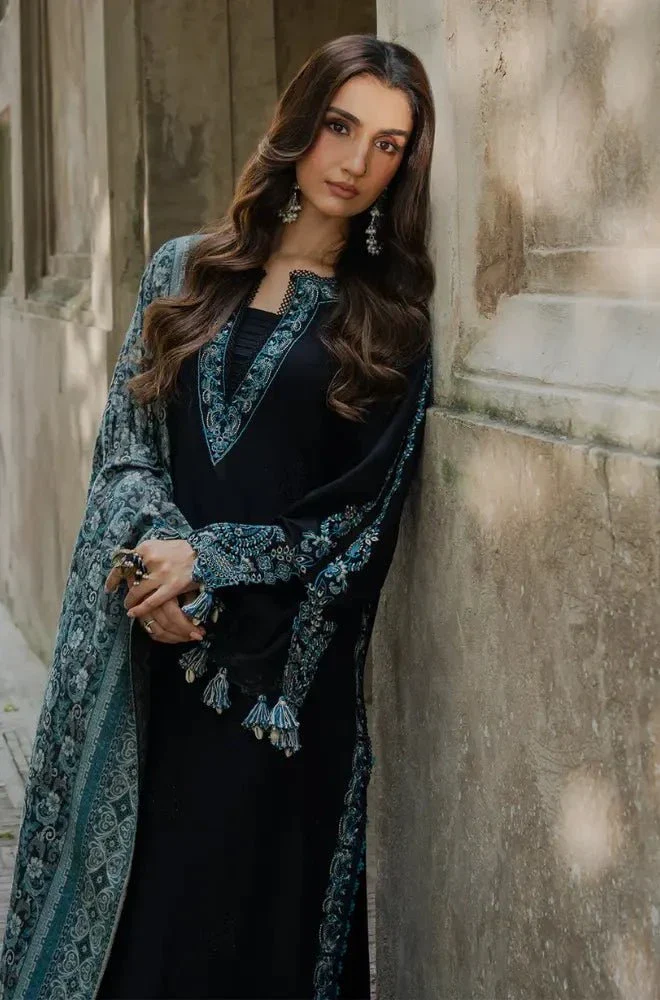 3PC Dhanak Embroidered Shirt with Wool Printed Dupatta and Trouser - BFB0588 - Image 7