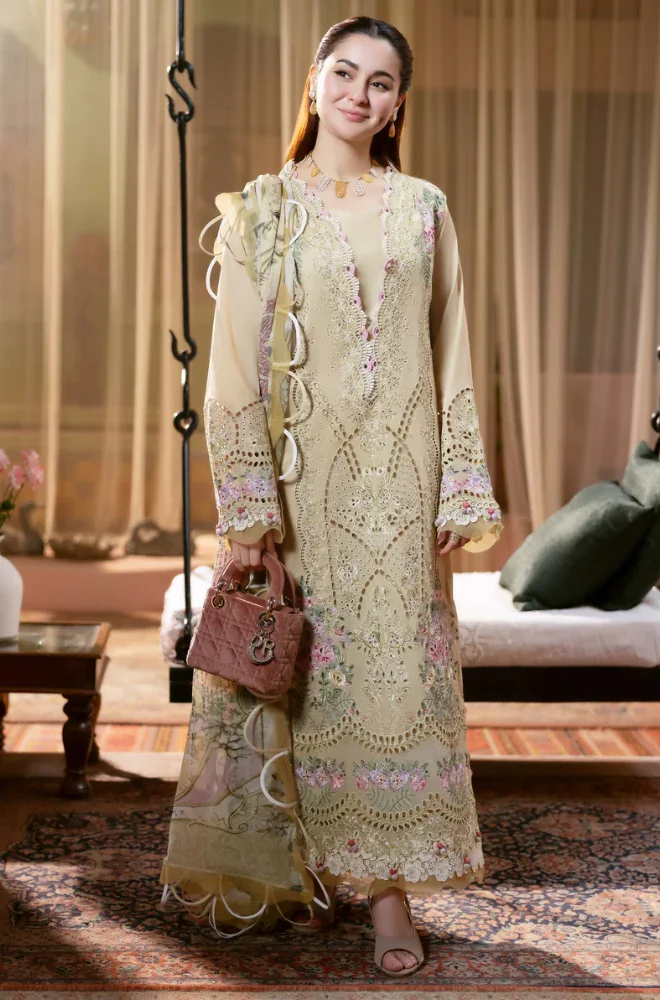Jade - 3PC Lawn Chikankari Embroidered Shirt with Chiffon Printed Dupatta and Trouser - BFU0116