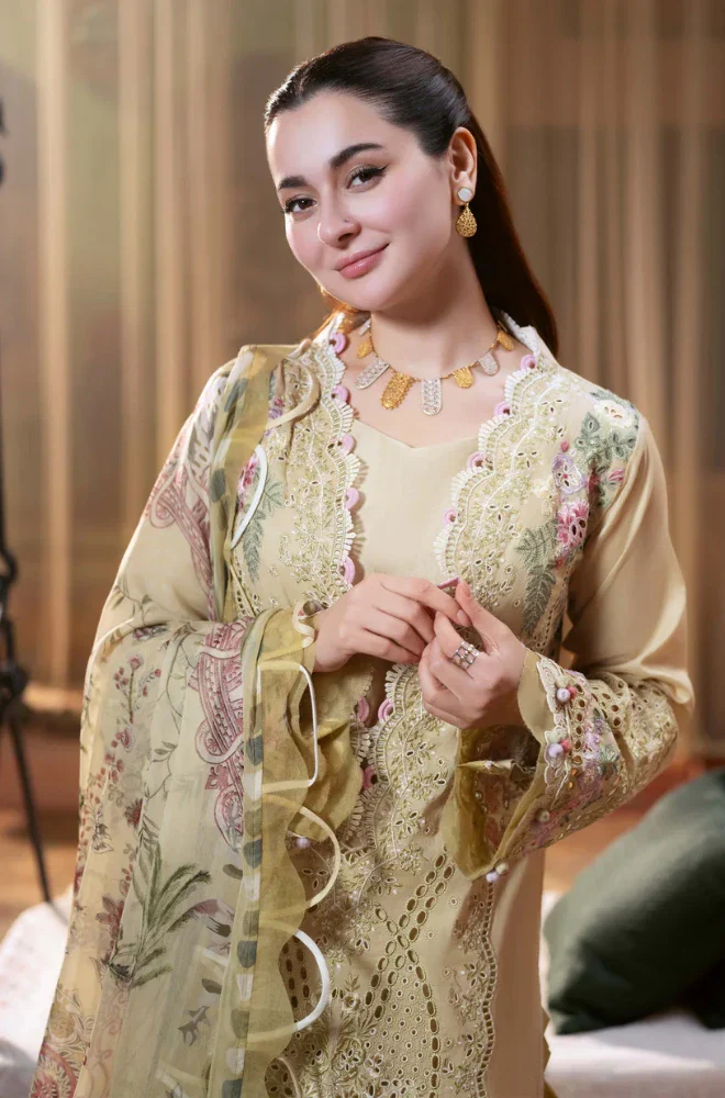 Jade - 3PC Lawn Chikankari Embroidered Shirt with Chiffon Printed Dupatta and Trouser - BFU0116 - Image 3