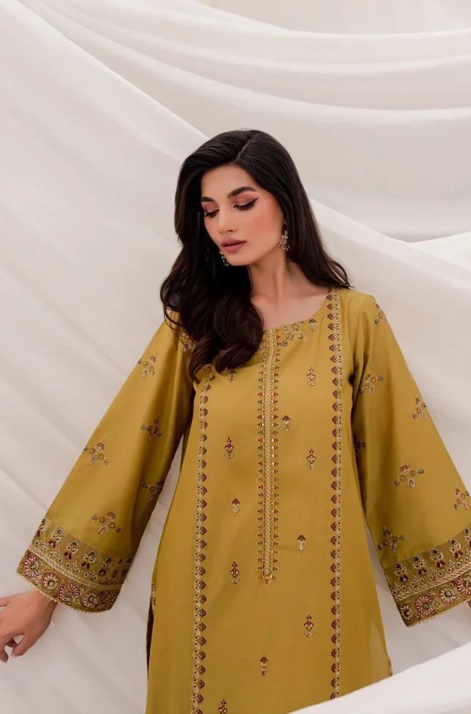 Jazmin - 3PC Dhanak Embroidered Shirt With Wool Printed Dupatta and Trouser - BFB0886 - Image 2
