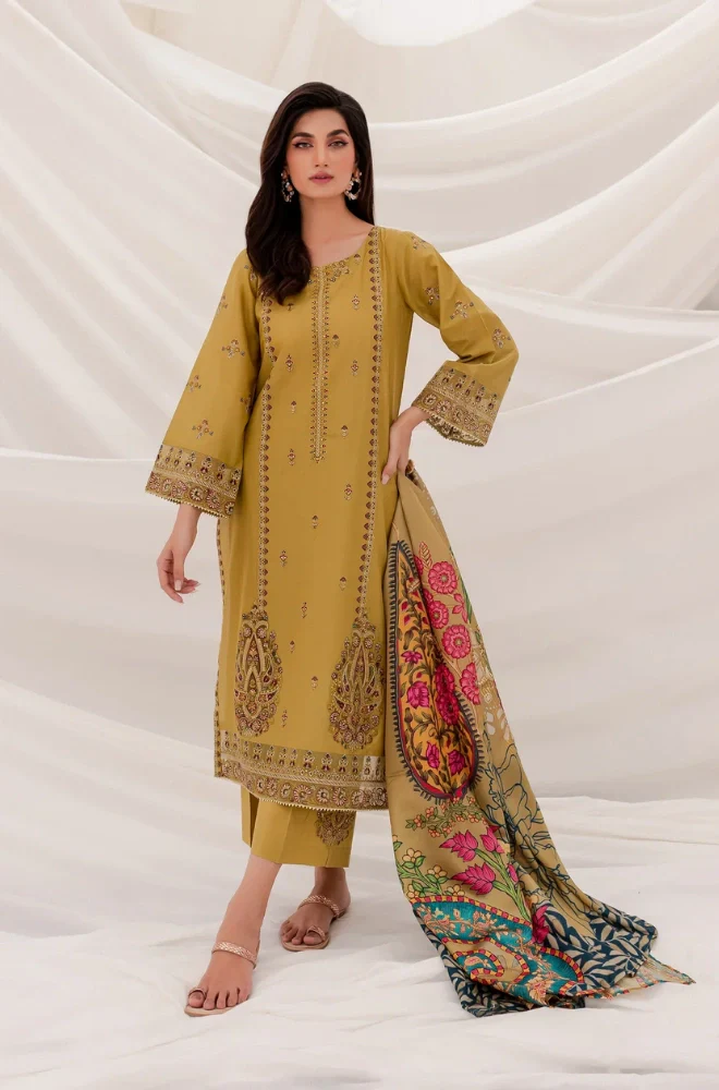 Jazmin - 3PC Dhanak Embroidered Shirt With Wool Printed Dupatta and Trouser - BFB0886 - Image 3