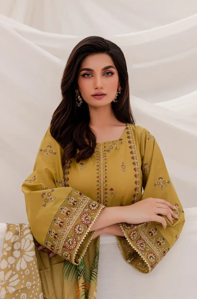 Jazmin - 3PC Dhanak Embroidered Shirt With Wool Printed Dupatta and Trouser - BFB0886 - Image 5