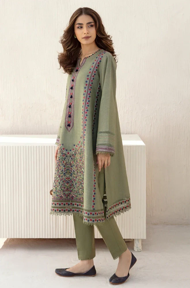 Jazmin - 3PC Dhanak Embroidered Shirt With Dhanak Embroidered Dupatta and Trouser - BFB0906 - Image 2