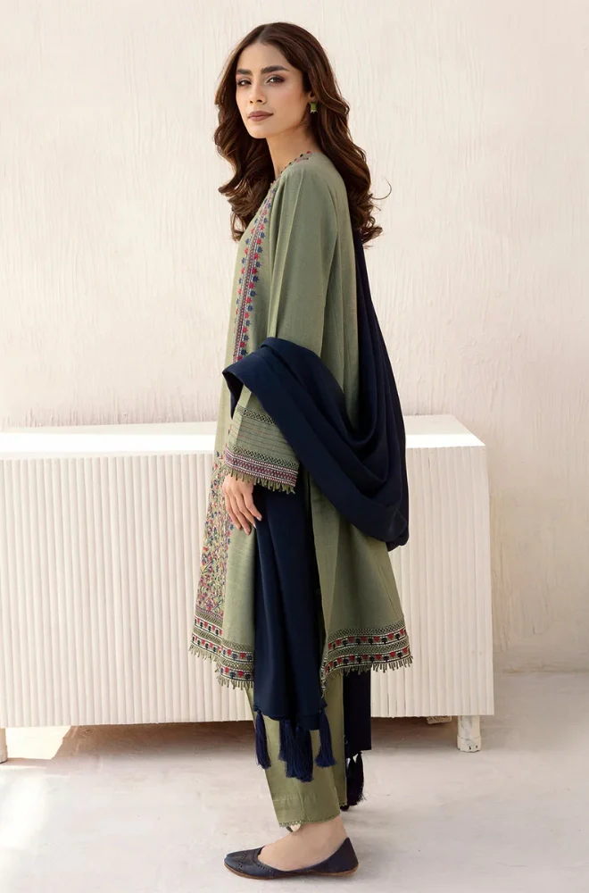Jazmin - 3PC Dhanak Embroidered Shirt With Dhanak Embroidered Dupatta and Trouser - BFB0906 - Image 5